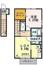 JR鹿児島本線 鹿児島中央駅 かけごし下車 徒歩22分の賃貸アパート 2階1LDKの間取り