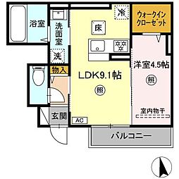 JR日豊本線 帖佐駅 徒歩6分の賃貸アパート 1階1LDKの間取り