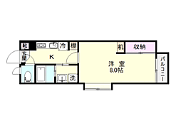 鹿児島市電1系統 荒田八幡駅 徒歩4分の賃貸マンション 2階1Kの間取り