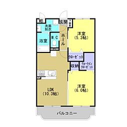 JR日豊本線 帖佐駅 徒歩23分の賃貸マンション 3階2LDKの間取り