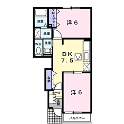 JR鹿児島本線 川内駅 バス5分 自動車学校前下車 徒歩6分の賃貸アパート 1階2DKの間取り