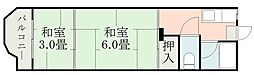 鹿児島市電2系統 桜島桟橋通駅 徒歩10分の賃貸マンション 3階2Kの間取り