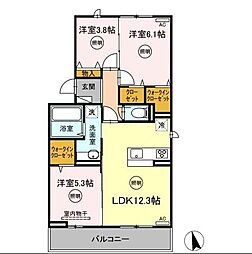 JR九州新幹線 鹿児島中央駅 徒歩14分の賃貸アパート 3階3LDKの間取り