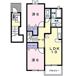 JR鹿児島本線 鹿児島駅 バス20分 中別府下車 徒歩7分の賃貸アパート 2階2LDKの間取り