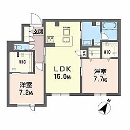 JR鹿児島本線 鹿児島駅 徒歩12分の賃貸マンション 1階2LDKの間取り