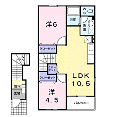 JR鹿児島本線 川内駅 バス11分 中郷病院入口下車 徒歩5分の賃貸アパート 2階2LDKの間取り
