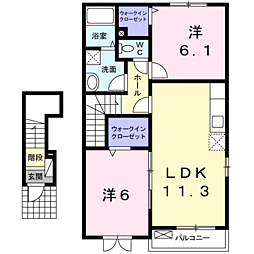 JR鹿児島本線 川内駅 バス10分 権現原下車 徒歩3分の賃貸アパート 2階2LDKの間取り