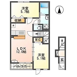 JR九州新幹線 川内駅 徒歩25分の賃貸アパート 2階2LDKの間取り