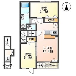 JR九州新幹線 川内駅 徒歩25分の賃貸アパート 2階2LDKの間取り