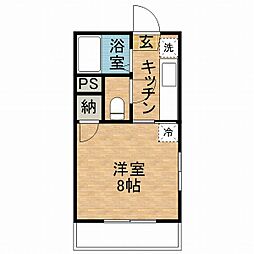 鹿児島市電1系統 二中通駅 徒歩6分の賃貸マンション 2階1Kの間取り