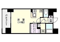 鹿児島市電2系統 鹿児島中央駅前駅 高麗橋下車 徒歩10分の賃貸マンション 6階ワンルームの間取り