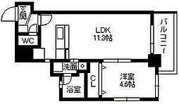 鹿児島市電1系統 二中通駅 交通局前下車 徒歩3分の賃貸マンション 10階1LDKの間取り
