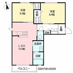 JR鹿児島本線 川内駅 4.2kmの賃貸アパート 2階2LDKの間取り
