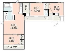 JR日豊本線 国分駅 徒歩9分の賃貸アパート 2階3LDKの間取り