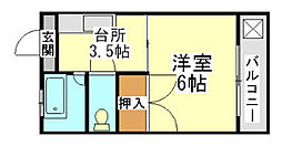 鹿児島市電1系統 笹貫駅 徒歩2分の賃貸マンション 3階1Kの間取り