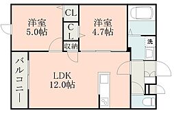 鹿児島市電1系統 上塩屋駅 上塩屋下車 徒歩3分の賃貸マンション 3階2LDKの間取り