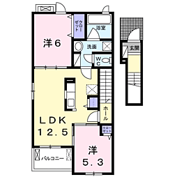 JR鹿児島本線 鹿児島中央駅 バス39分 春山下車 徒歩6分の賃貸アパート 2階2LDKの間取り