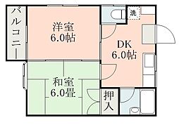 川崎アパート 2DKの間取図画像