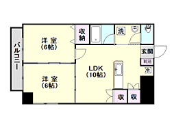 鹿児島市電2系統 加治屋町駅 徒歩5分の賃貸マンション 5階2LDKの間取り