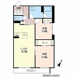 バス 紫原中前下車 徒歩4分の賃貸マンション 2階2LDKの間取り