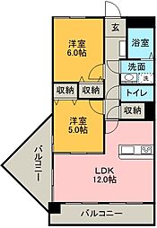 エルミタージュ城西 2LDKの間取図画像