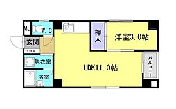 鹿児島市電1系統 新屋敷駅 徒歩5分の賃貸マンション 4階1LDKの間取り
