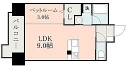 鹿児島市電2系統 中郡駅 徒歩3分の賃貸マンション 11階ワンルームの間取り