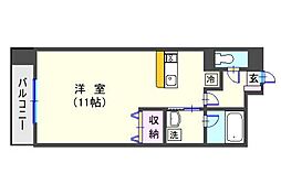 鹿児島市電2系統 高見馬場駅 徒歩4分の賃貸マンション 4階ワンルームの間取り