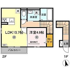JR日豊本線 帖佐駅 徒歩6分の賃貸アパート 2階1LDKの間取り
