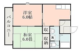 メルベーユ木元A 2DKの間取図画像