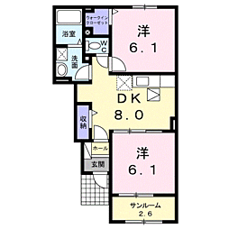 JR鹿児島本線 鹿児島駅 バス22分 中別府団地下車 徒歩6分の賃貸アパート 1階2DKの間取り