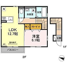 JR指宿枕崎線 慈眼寺駅 恵比須中央下車 徒歩10分の賃貸アパート 2階1LDKの間取り