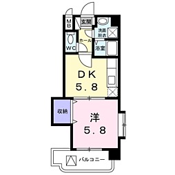 鹿児島市電1系統 谷山駅 徒歩2分の賃貸マンション 4階1DKの間取り
