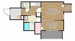 鹿児島市電2系統 朝日通駅 徒歩10分の賃貸マンション 2階2Kの間取り