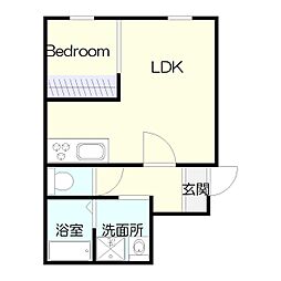 バス 稲荷町下車 徒歩5分の賃貸マンション 3階1LDKの間取り