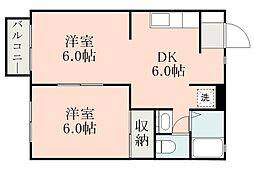 ウエストヒルズC棟 2DKの間取図画像