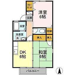 サニーヒル大峯台A棟 2DKの間取図画像