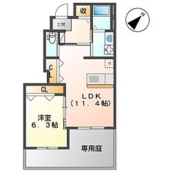 フォレスト姫城 1LDKの間取図画像