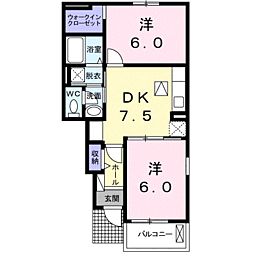 グリーンスプラウトD 2DKの間取図画像