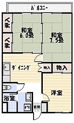 第2島之森ハイツ 3DKの間取図画像