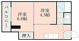 神園ハイツ 2Kの間取図画像