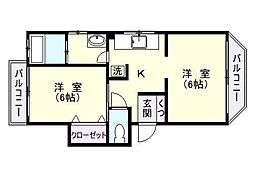南林寺ハイツ 2Kの間取図画像