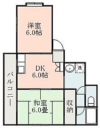 エクセレント紫原 2DKの間取図画像