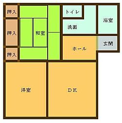 ディアスKB棟 2DKの間取図画像