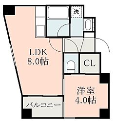 パースアベニュー2 1DKの間取図画像