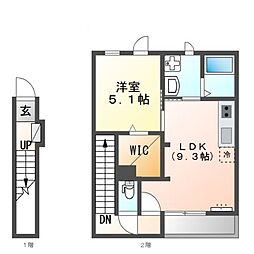 JR南武線 宿河原駅 徒歩5分の賃貸アパート 1階1LDKの間取り