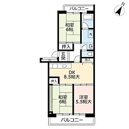 UR都市機構黒崎平尾町団地2棟 3DKの間取図画像