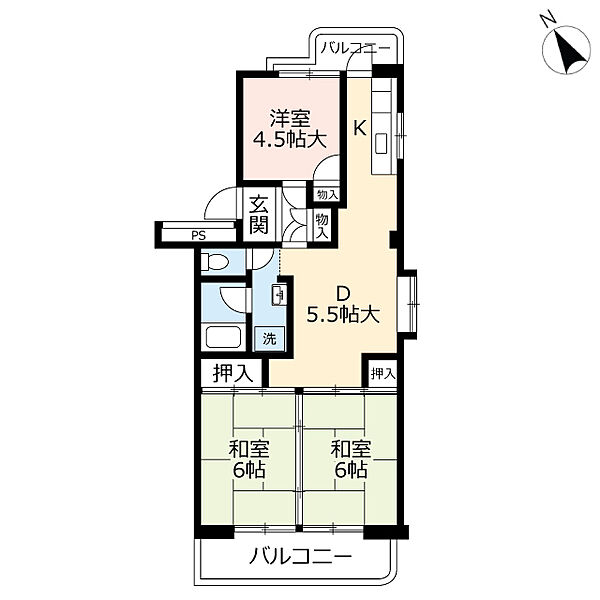 UR沖台二丁目 ｜福岡県北九州市戸畑区沖台2丁目(賃貸マンション3DK・5階・62.20㎡)の写真 その2