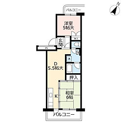 UR都市機構沖台二丁目団地4 2DKの間取図画像