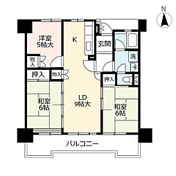 UR都市機構サンハイツ前田4号棟 3LDKの間取図画像